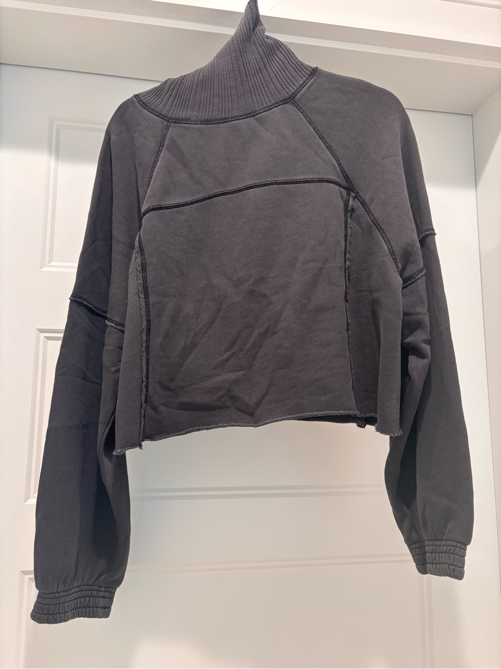 aerie Charcoal Cropped Mock Neck Sweatshirt